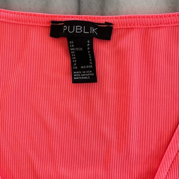 Coral Front Twist Crop Top S - Picture 2 of 4